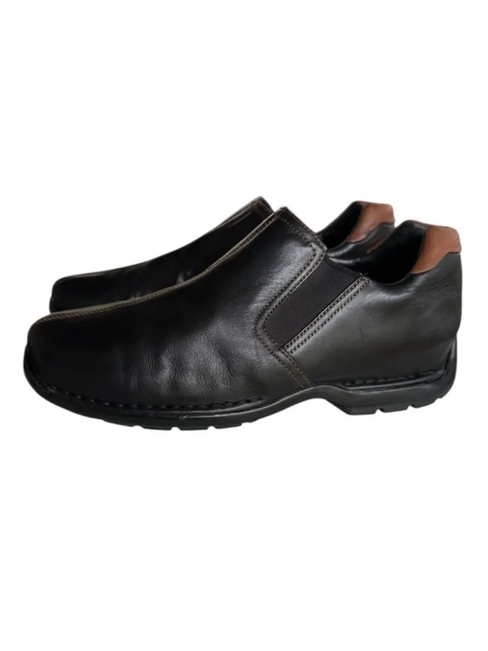 Cole Haan Black Comfortable Leather Slip-On Dress Loafers with Brown Heel Panel